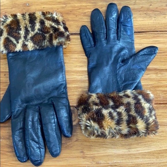 Leather gloves leopard cuff - Picture 5 of 5